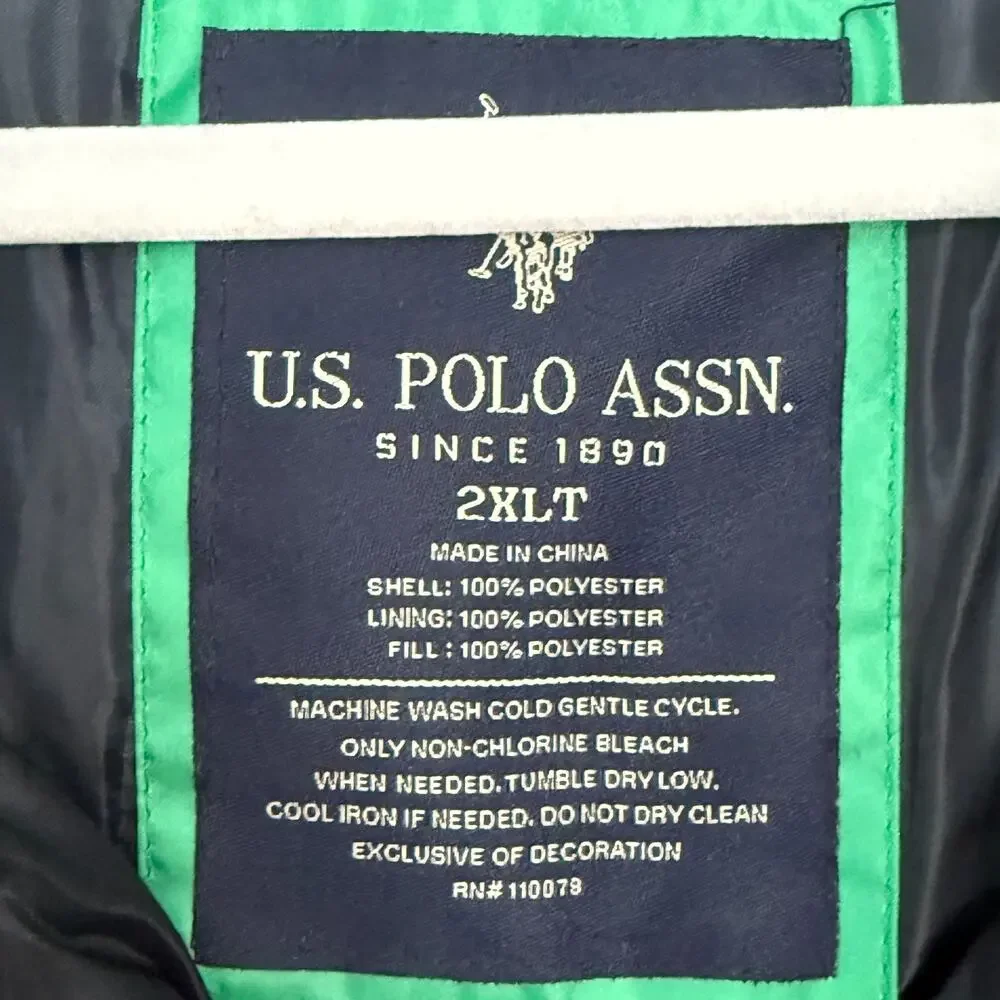 US Polo Assn. Mens Signature Zip Up Puffer Vest Size 2XLT Navy Blue Preppy